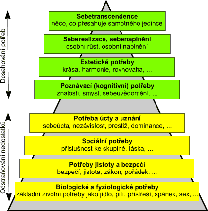 a motivaci k další aktivitě. Podle Maslowa neuspokojované D-potřeby nižší úrovně vždy zvítězí v konfliktu nad neuspokojovanými B-potřebami úrovně vyšší. Obrázek č.