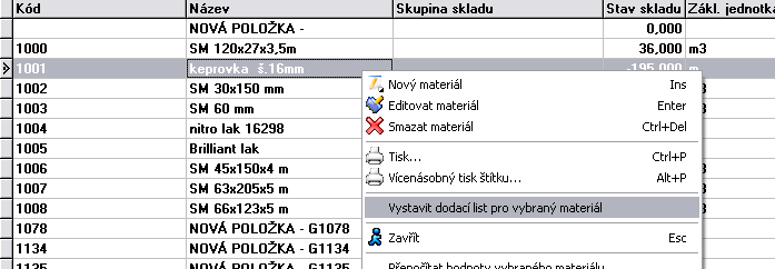 Nabídka Zakázky Vystavení dodacího listu ze zakázek Pro vystavení dodacího listu z modulu zakázky slouží volba v kontextovém menu - vystavit dodací list. Otevře se stejné menu jako v obrázku A.