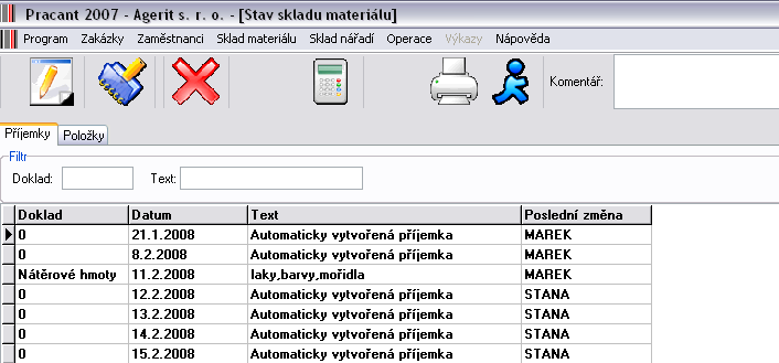 115 7.4 Manuál k systému PRACANT Příjemky Pøíjemky Modul příjemky slouží pro příjímání skladového zboží.