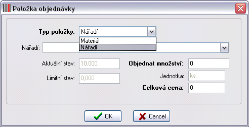 117 Manuál k systému PRACANT Vytvoření nové objednávky je stejné jako vytvoření dodacího listu. Vytvoříte objednávku a poté do ní vložíte položky. Objednávat můžete jak materiál, tak i nářadí.