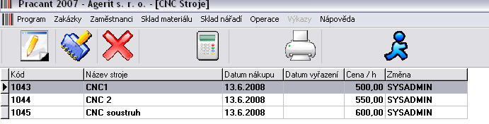 135 9.2 Manuál k systému PRACANT CNC Stroje CNC stroje V tomto zařazení se chová stroj jako zaměstnanec včetně vyhodnocování v bloku Zaměstnanci / Načtená data.