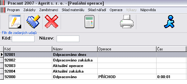 145 Manuál k systému PRACANT 10.3 Paušální operace Paušální operace Nabídka Paušální operace obsahuje přednastavené kódy, které není možné editovat.