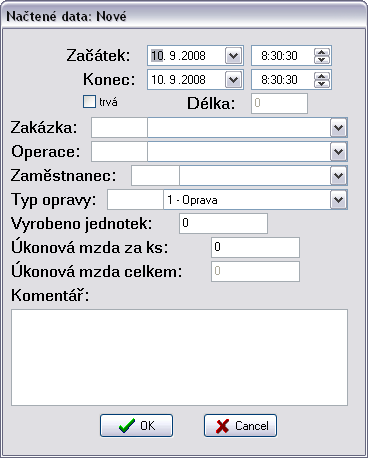 Nabídka Zaměstnanci Při ruční editace záznamu se do komentáře uloží informace o ruční editaci, zároveň s časem kdy byla tato úprava provedena a jakým uživatelem.