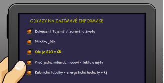 Rozcestník dalších informací a odkazů Po dohrání a rozloučení se s detektivem Martym jsou pro hráče připraveny některé zajímavé odkazy (obrázek 7), které jim mohou téma jídla více přiblížit.