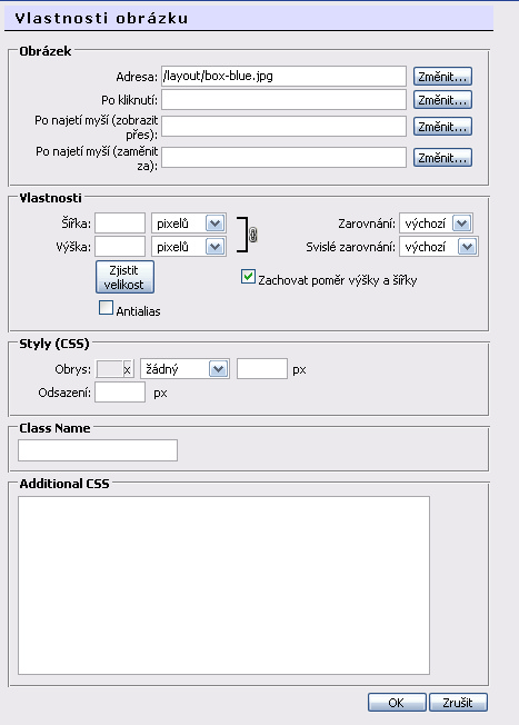 152 20.3 Visual PHP - Uživatelská příručka Další vlastnosti obrázku Vzhled a umístění obrázků je dále možné lehce upravovat.