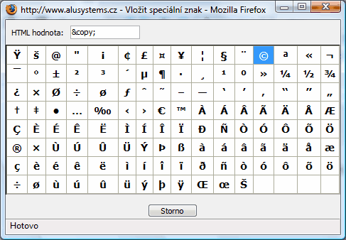 Textový editor 177 Myší klikněte na požadovaný znak a ten bude přenesen do editoru.