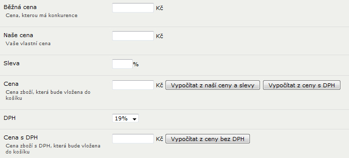 e-shop 35 Běžná cena: Zde se nejčastěji uvádí cena konkurence nebo běžná cena na trhu, aby zákazník měl možnost porovnat Vaši cenu výrobku s ostatními obchody. Není nutné ji vyplňovat.