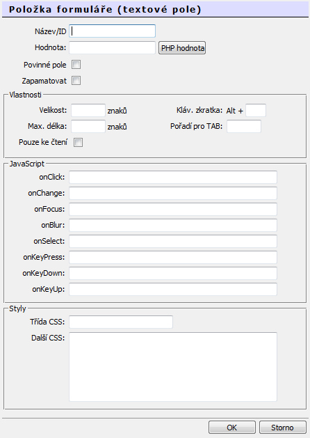 64 Visual PHP - Uživatelská příručka Tímto je tento formulář odstraněn z Vaší prezentace. 8.