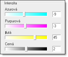 Nastavení intenzity Intenzitu každé základní barvy můžete nastavit přesunutím posuvníku doleva nebo doprava (viz obrázek 8).