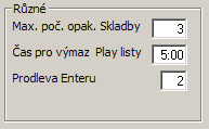 Doba klidu pro spuštění náhodné skladby Doba nečinnosti přehrávače, po které bude spuštěná náhodně vygenerovaná skladba. V sekundách (min. 10s.). Výběr disků pro gen.