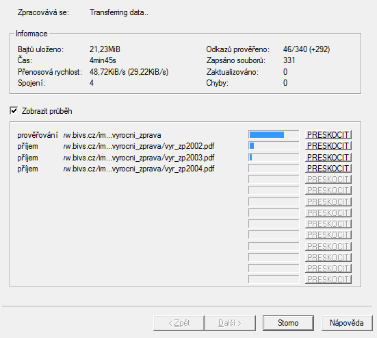 5.3 Kopírování webových stránek Kopírování webových stránek pro offline pouţití (označováno také jako website mirroring) slouţí ke zkopírování celého obsahu vybrané webové stránky.