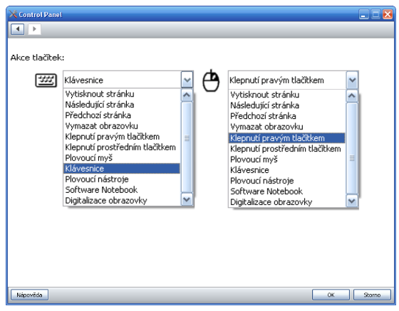 40 Instalace a nastavení interaktivní tabule Příklad nastavení 2 tlačítek na dolním okraji interaktivní tabule: V Control panelu / v Nastavení hardwaru Smart / v první položce z rozbaleného menu (viz