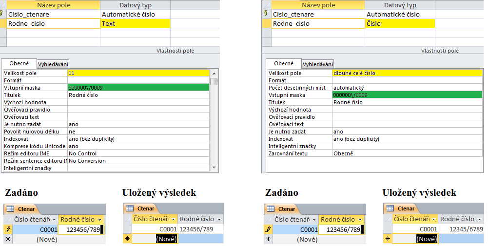 jednotlivých polí tabulky a jejich datové typy a ve spodní levé části jsou zobrazeny další vlastnosti, které lze u daného pole upravovat. V pravé části je pak jednoduchá nápověda pro uživatele.