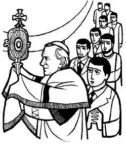 svaté následovat eucharistický průvod ke čtyřem oltářům.