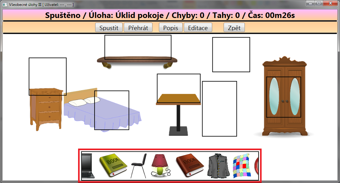 7 Popis ovládání Následuje popis posloupnosti řešení jednotlivých úloh nyní z pohledu řešitele. V každé podkapitole je umístěna tabulka s přehledem defaultních zvukových záznamů pro daný typ úlohy. 7.