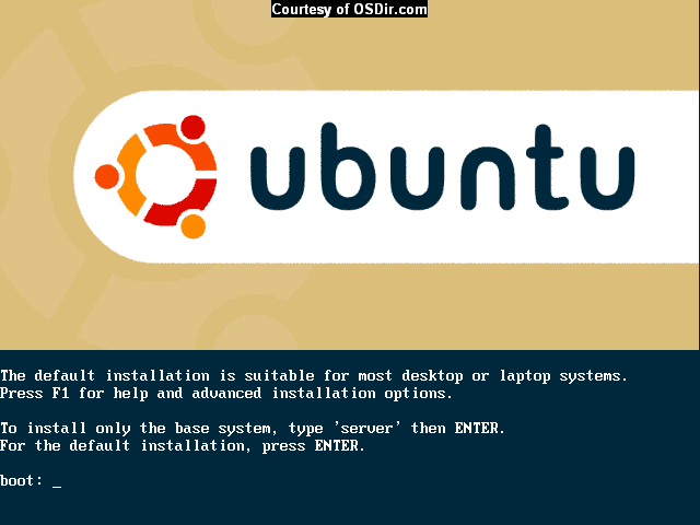 Instalace - Bootování z instalačního CD Vložíme do mechaniky instalační CD Ubuntu. Restartujeme počítač a vybereme start systému z CD.