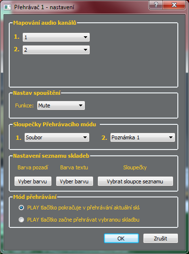 Tlačítko nastavení otevře dialogové okno pro nastavení přehrávače Mapování audio kanálů nabídka je spojena s Preferencemi (bod Nastavení přehrávačů).