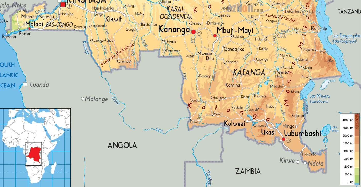 40 PŘÍLOHY Příloha 1 Obrázek: Fyzická mapa Demokratické republiky Kongo