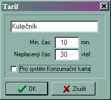 R-Keeper V6 Руководство менеджера Obr. 123 Vyplňte kartu tarifu (viz obr. 126). Obr. 124 Název název tarifu Min. čas minimální čas pouţití sluţby. Např. pokud minimální délka hry a je 30 min.