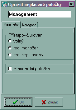 R-Keeper V6 Руководство менеджера Obr. 87 Systém předpokládá tři úrovně přístupu: Volně. Na tuto poloţku můţe uzavřít účet kaţdý zaměstnanec bez omezení. Registrace manažera.