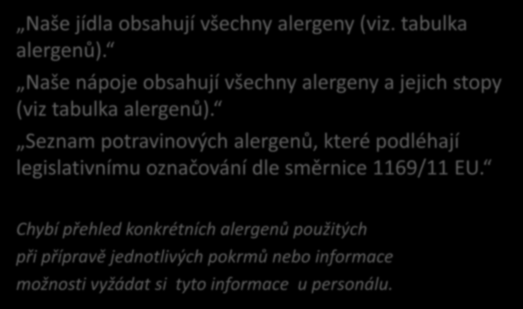 Seznam potravinových alergenů, které podléhají legislativnímu označování dle směrnice 1169/11 EU.