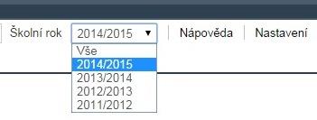 Obrázek 36 Výběr školního roku Hodnota Vše v nabídce Školní rok označuje, že se mají zobrazit údaje bez ohledu na školní rok.