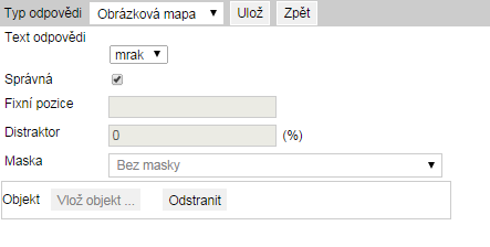 V úloze je nutné zadat právě jednu otázku, ke které budou žáci vybírat odpověď z obrázkové mapy. Zadání je podobné jako u základní úlohy (viz 4.2.2.2, Základní úloha zadání otázky).