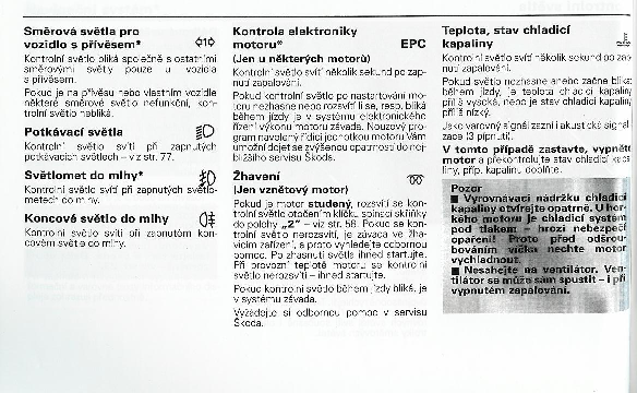 22. Vysvětlete symboly kontrolek a