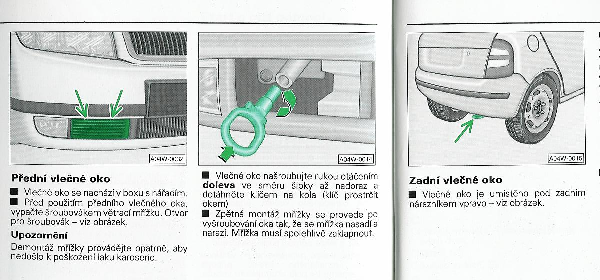 23. Připojení tažného lana k automobilu Tažné lano k automobilu připojujeme v souladu s příručkou o vozidle. Pro uchycení lana k automobilu na předek a zadek jsou jasně stanovená místa.