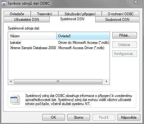 Obr. 5. - Definování systémového zdroje dat v Správci zdrojů dat ODBC 3.3.3 Datová stránka Další způsob prezentace dat z MS Access umožňuje Datová stránka.