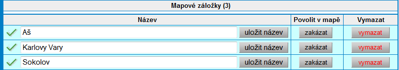 název kompozice, povolit v mapě = nastavení aktivní / neaktivní neaktivní se v mapě nenabízí v nabídce mapových kompozic, výchozí kompozice při spuštění mapy bude použita jako výchozí tato kompozice