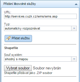 Odebrání služby ze zobrazení ikona se odebere služba ze zobrazení v mapě. Opětovné přidání lze provést několika způsoby, záleží na tom, o jakou službu se jedná.