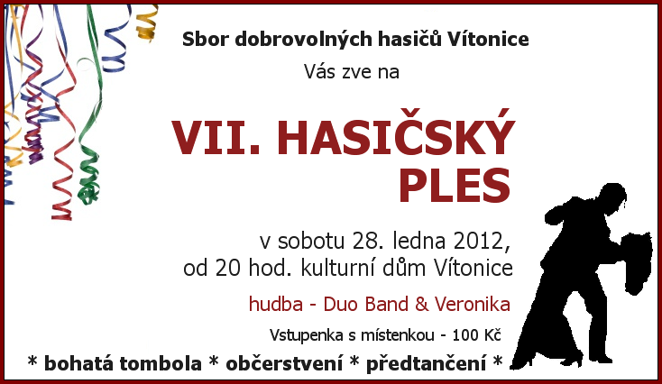 VÁNOČNÍ BESÍDKA Obec Vítonice pořádá v sobotu 10. prosince 2011 od 17 hod. tradiční Vánoční besídku spojenou se zpíváním vánočních koled pod rozsvíceným vánočním stromem před budovou OÚ.