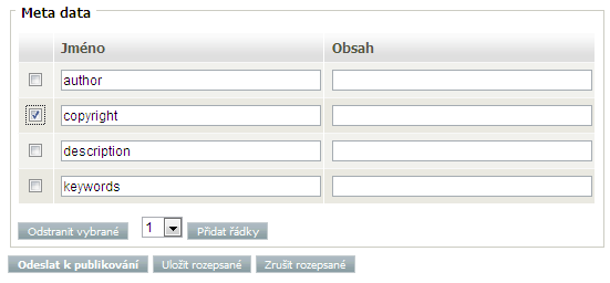 Práce s ez Publish Typ Název Obsah Author author Společnost, organizace nebo osoba, která je autorem materiálu na stránkách.