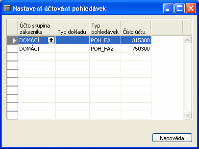 V Typech pohledávek je třeba nastavit typy pro účtování postoupení factoringu a jeho sledování na podrozvahových účtech.