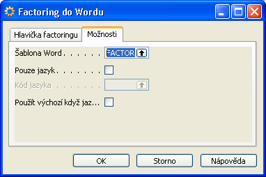 factoringových smluv do dokumentů Microsoft Word. Dokument vytvoříme na kartě factoringu pomocí funkce Vytvořit dokument factoringu v menu Dokumenty.