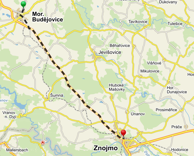 Situace se širšími dopravními vztahy Kapitola 1 Sídlo firmy: Chelčického 260, 676 02, Moravské Budějovice 2 Parametry nákladního automobilu: Scania R500 6x2, valník 7,3m 3,65 (výška) x 2,55 (šířka) x