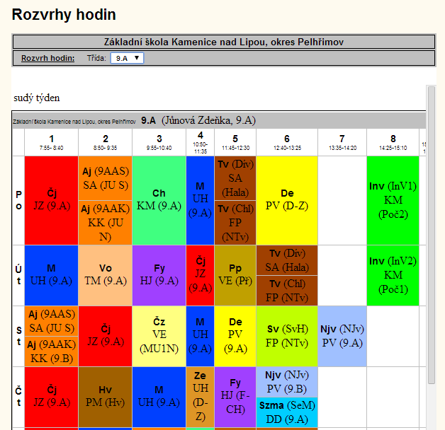 Rozvrh hodin Modul umožňující vkládání rozvrhu hodin.