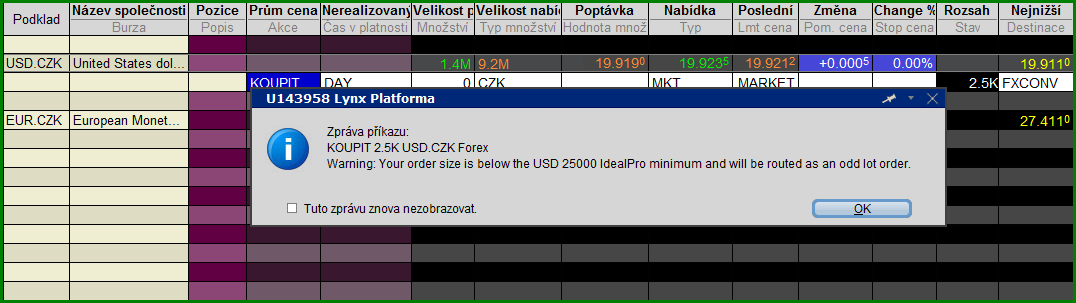 Strana 8 7. Konverze CZK na USD Pokud si na účet vložíte např. 50 000 CZK a chcete obchodovat v USD, pak je u většiny investorů obvyklé, že je jejich první transakcí konverze CZK do USD. 1.