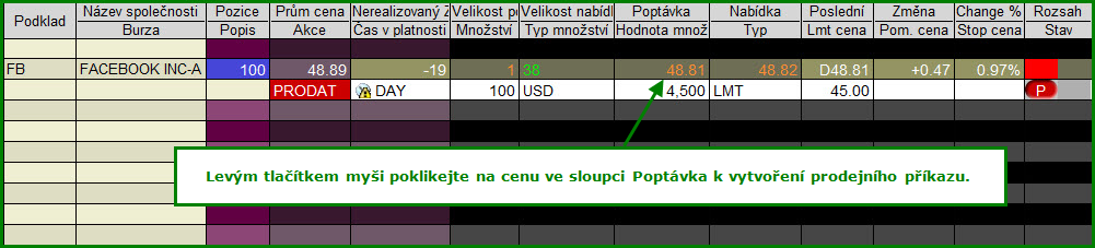 Strana 9 8. Umístění stop loss Pokud držíte dlouhou pozici v akciovém titulu, což znamená, že jste koupil/a akcie, máte možnost ochránit se proti případné ztrátě umístěním stop loss (příkaz STP).