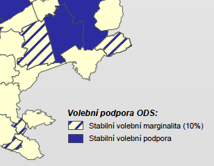 Mapy stability vítězných stran, stabilní volební podpory a marginality Při sestavování map stability vítězných stran, stabilní volební podpory a marginality (tyto pojmy jsou blíže vysvětleny v