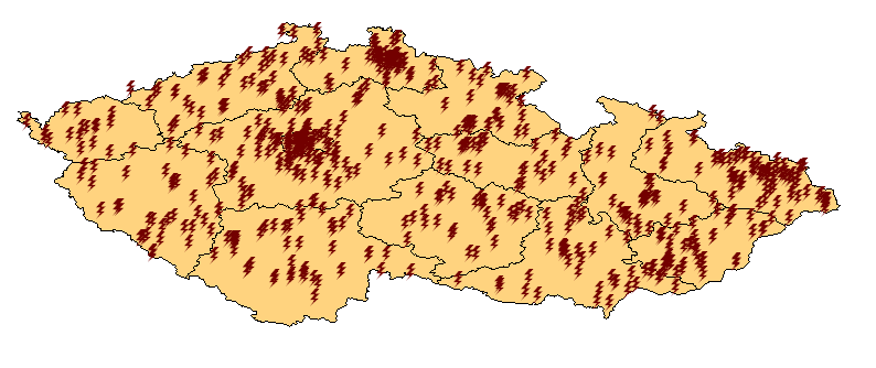 republiky. Tato data ve formátu shapefile byla načtena a vykreslila tak potřebný podklad vizualizovaných bodů v podobě mapy hranic České republiky.