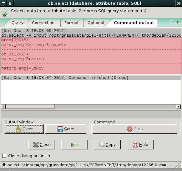 Obrázek 5.25: Vícenásobný atributový dotaz pomocí modulu db.select (zadání SQL dotazů). Obrázek 5.26: Vícenásobný atributový dotaz pomocí modulu db.