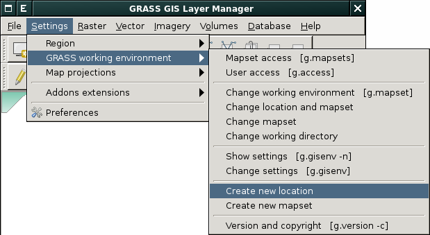 6.4 Vytvoření vlastní lokace Novou lokaci lze vytvořit pomocí průvodce, který je dostupný z uvítací obrazovky systému GRASS.