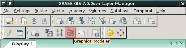 KAPITOLA 8 Různé 8.1 Grafický modeler Grafický modeler je interaktivní nástroj, který umožňuje grafickou formou modelovat geoprostorové analýzy v systému GRASS.