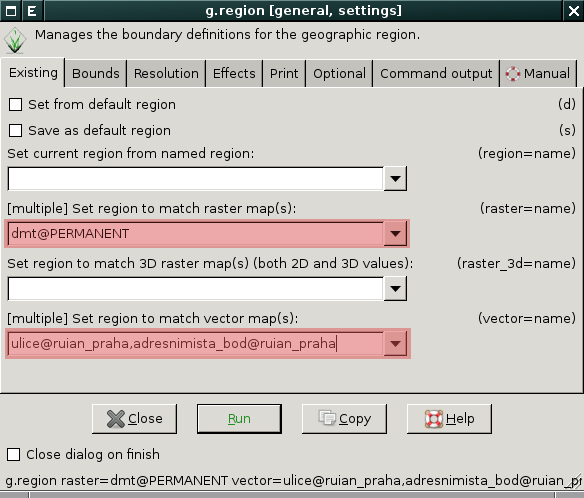 Obrázek 2.12: Příklad definice hranic výpočetního regionu interaktivně. 2.3.2 Pokročilé nastavení výpočetního regionu Pro manipulaci s výpočetním regionem je určen modul g.region. Obrázek 2.