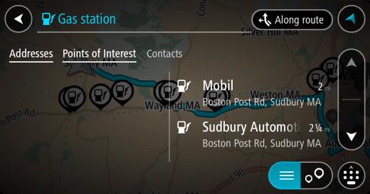Tip: Pomocí vyskakovacího menu můžete jako zastávku na trase přidat parkoviště. Nalezení čerpací stanice Pokud chcete najít čerpací stanici, postupujte následovně: 1.