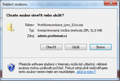 Po přihlášení do administračního rozhraní se vám zobrazí obrazovka a v levém sloupci je možnost stažení Profi Komunikace pokračujte touto možností dále.