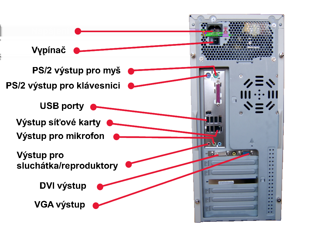 Obrázek 1.2 USB porty počítače 1.1.5 Výstupy pro sluchátka a mikrofon Některé počítače mají na přední části také připojení pro sluchátka a mikrofon.