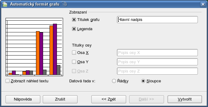 Obrázek 5.10 Popis grafu 8 Vytvořte graf kliknutím na tlačítko Vytvořit. Obrázek 5.11 Vytvoření grafu Po kliknutí na tlačítko se graf zobrazí vedle tabulky. I po dokončení grafu lze graf měnit.